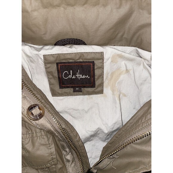Cole Haan Mens Hooded Rain Jacket Packable Water Resistant Brown M - Picture 3 of 8